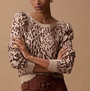 Maeve Puff Sleeve Animal Print Sweater, Size Small